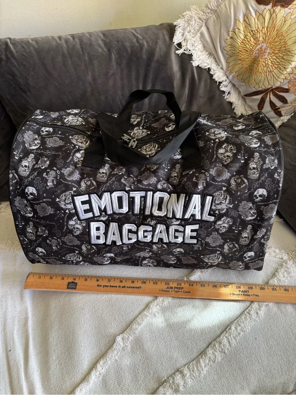 ALF******** Live Forever Emotional Baggage Skull Bottle Rose Strap Duffle Bag
